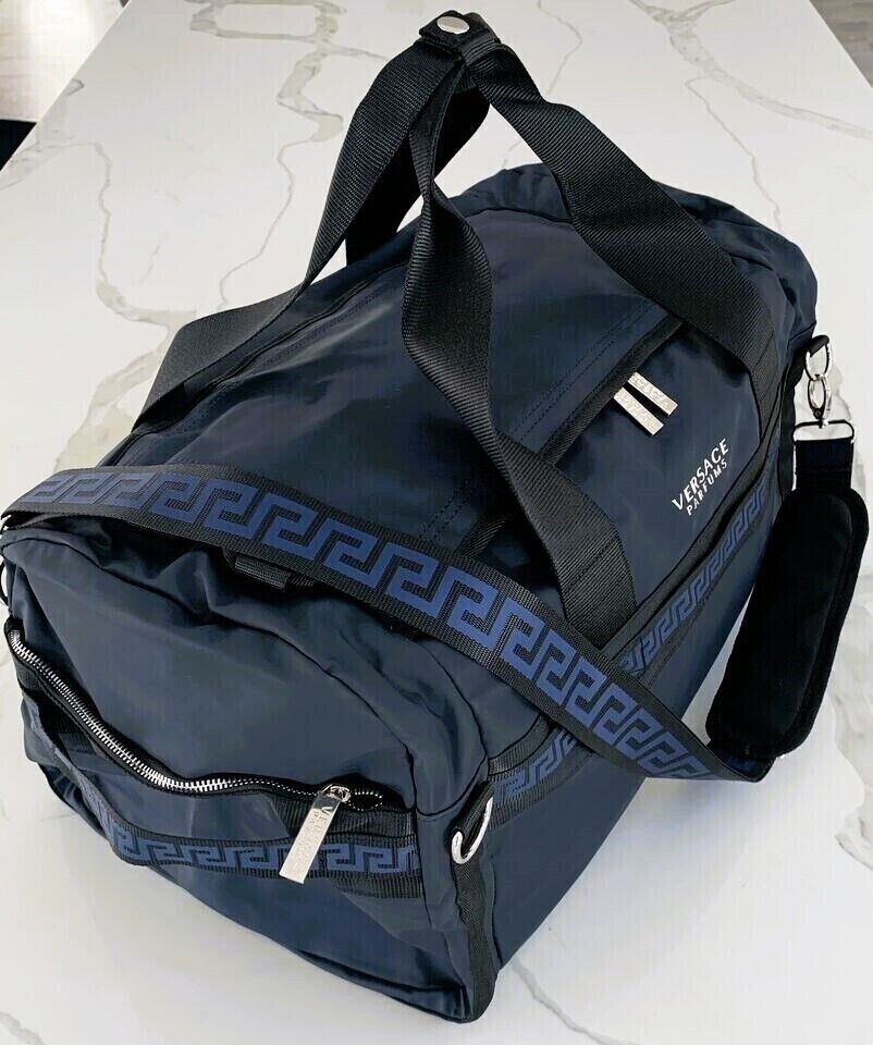 Versace Parfums Duffle dark blue Backpack faux leather gym Weekender travel Bag