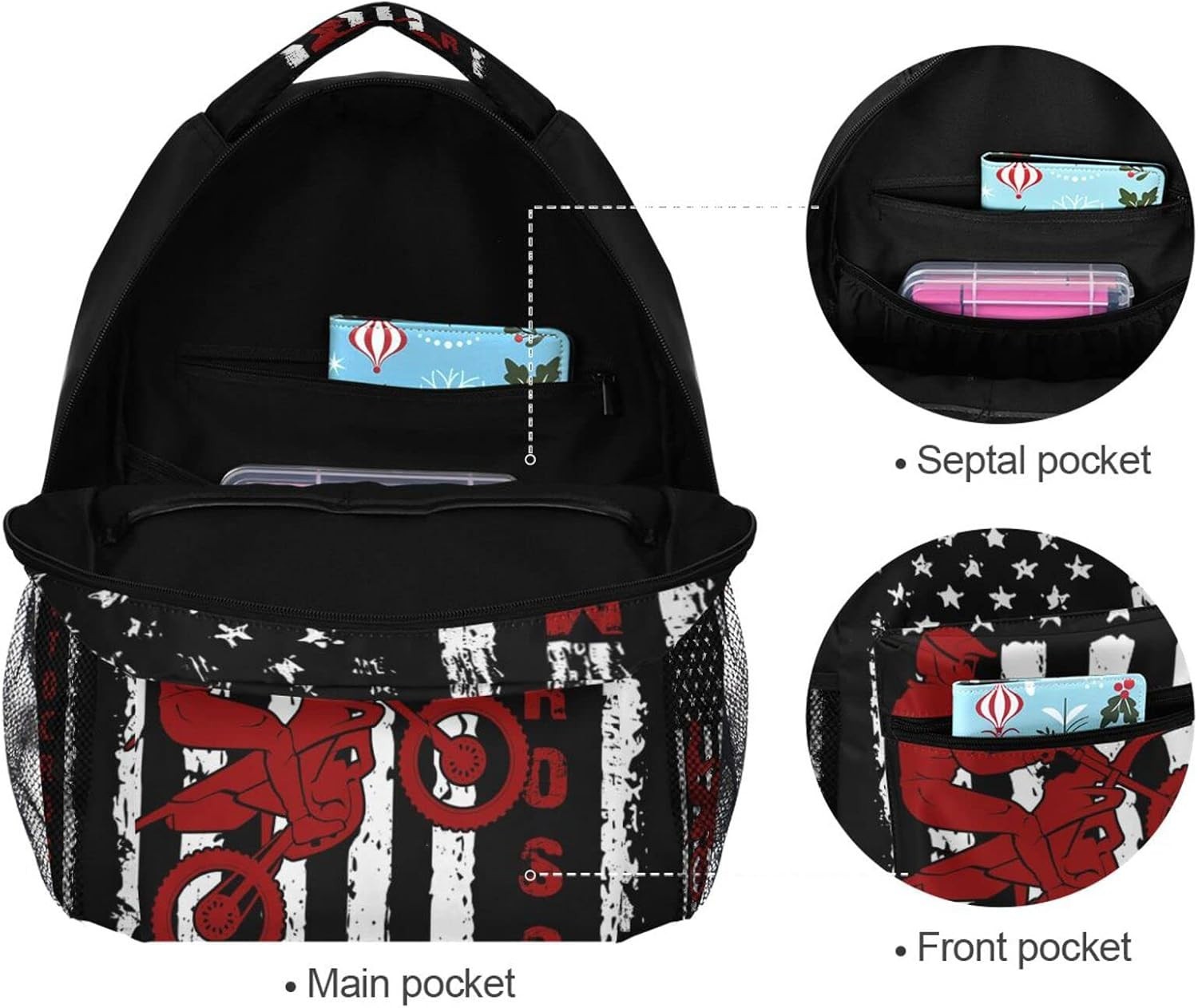 Versatile American Flag Travel & Hiking Backpack – Lightweight & 4 Pocket Design