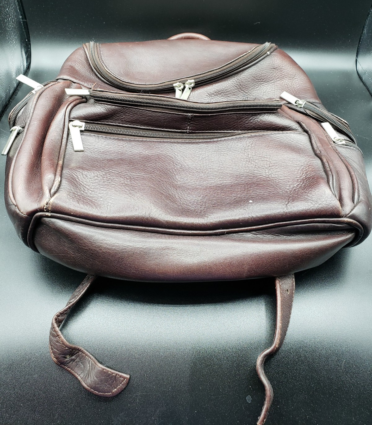 WILSONS LEATHER “Large Chocolate Brown Zippered Backpack” Adjustable Straps
