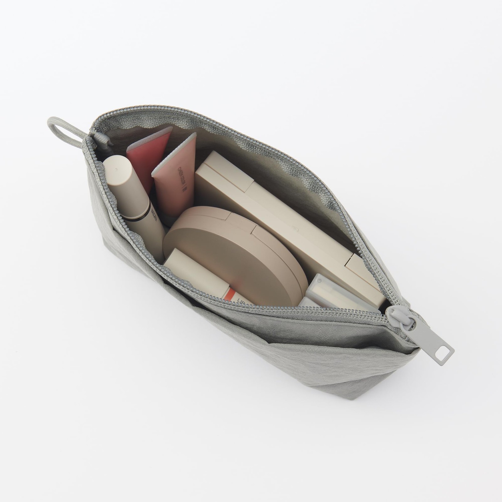 Wrinkle nylon gusseted pouch, gray, M, approx. 21 x 13.5 x 6 cm, 84475689