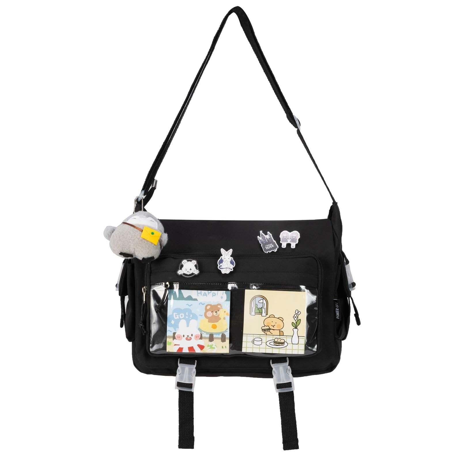 Kawaii Crossbody Ita Bag for Women with Pin and Plush Penguin, Cute Messenger…