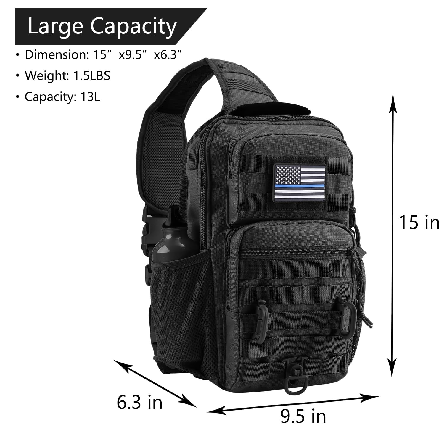 Rover Sling Pack Tactical Shoulder Sling Bag Backpack with Bottle Holder Cros…