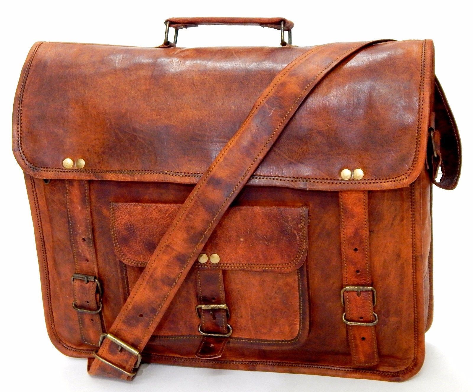 15″ distressed Real Handmade Leather messenger laptop computer case shoulder bag