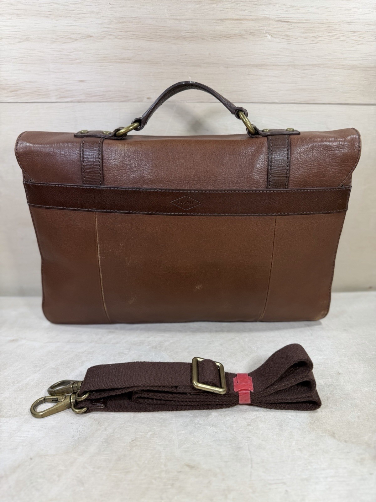 Fossil Thompson Portfolio Leather Messenger Bag Classic Brown w/ Shoulder Strap