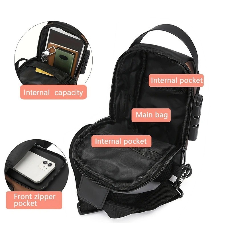 Oxford Men’s Chest Bag Crossbody Sling Pack with Zipper Phone Pocket