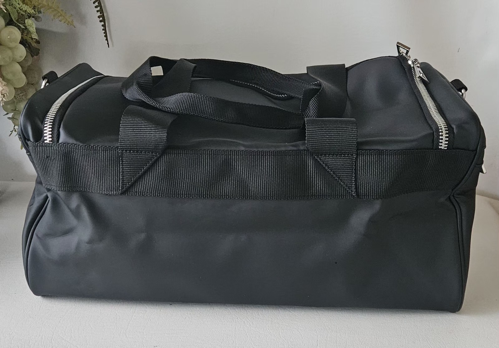 Versace Fragrances Black Duffle with Silver Tone Zipper Travel Overnight Gym Bag