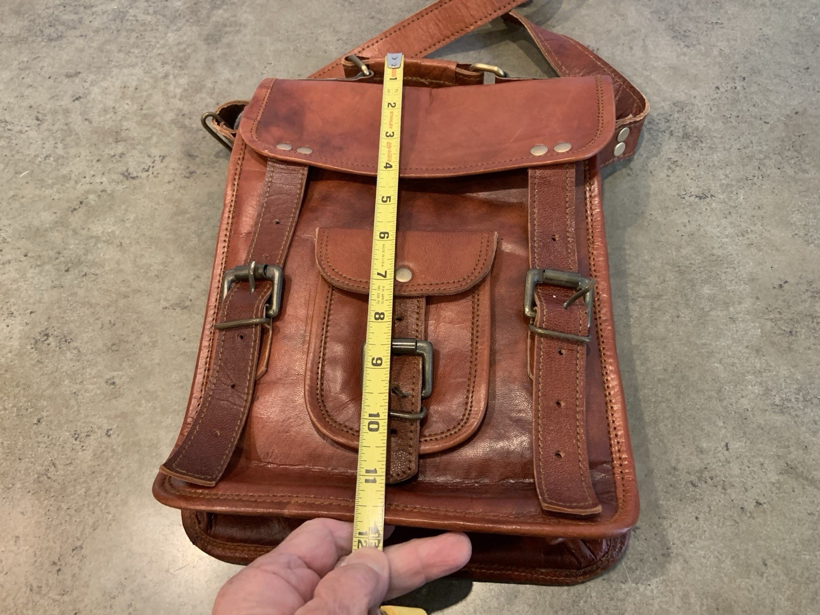 Leather Satchel Cross Body Shoulder Strap Top Handle Canvas Lined Durability EUC