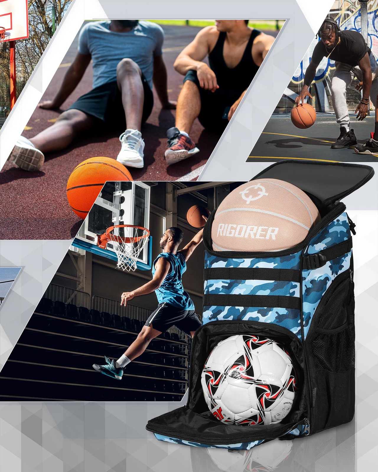 Basketball Bag Backpack with Ball Holder Multi-Sport Backpack for Soccer Voll…