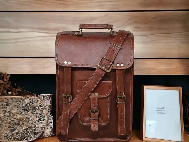 Men’s Handmade Vintage Leather Laptop Shoulder Bag – Genuine Messenger Satchel