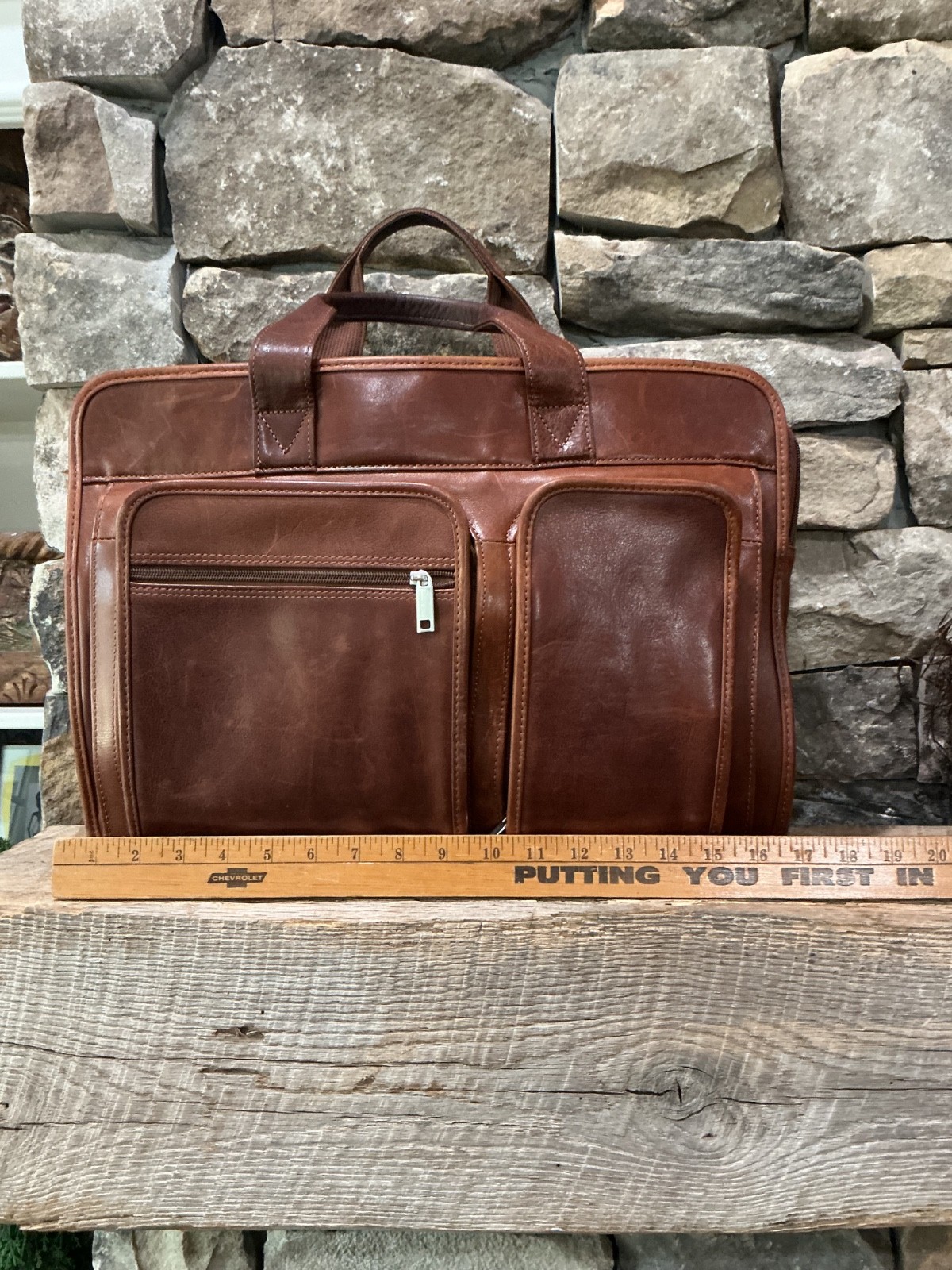 WILSON LEATHER Brown Genuine Leather Briefcase Travel Bag Laptop Expanding VG ❤️