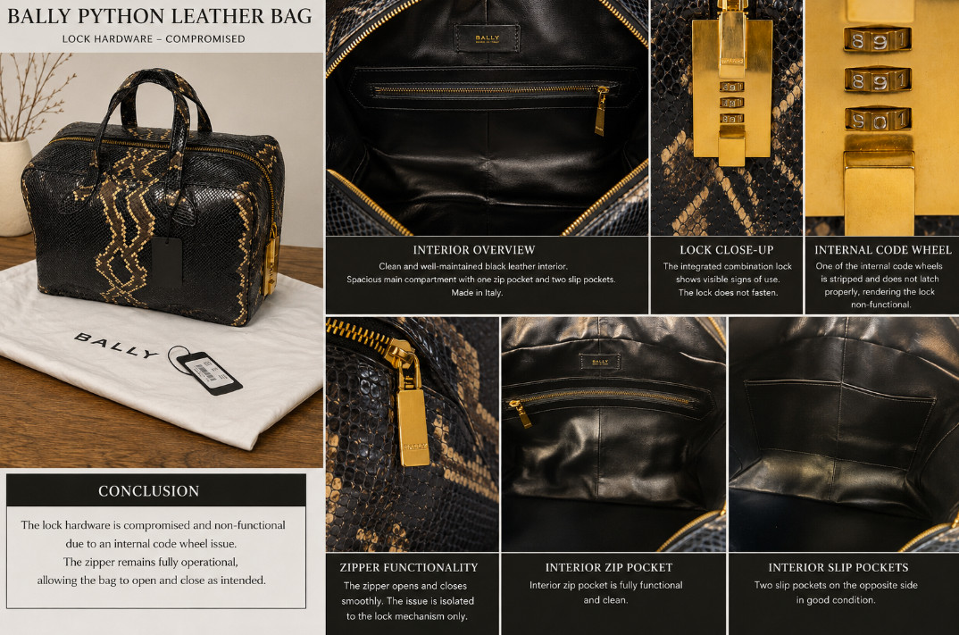 Imperfect Bally Black Python Snakeskin Leather Travel Duffle Weekender Bag $2930