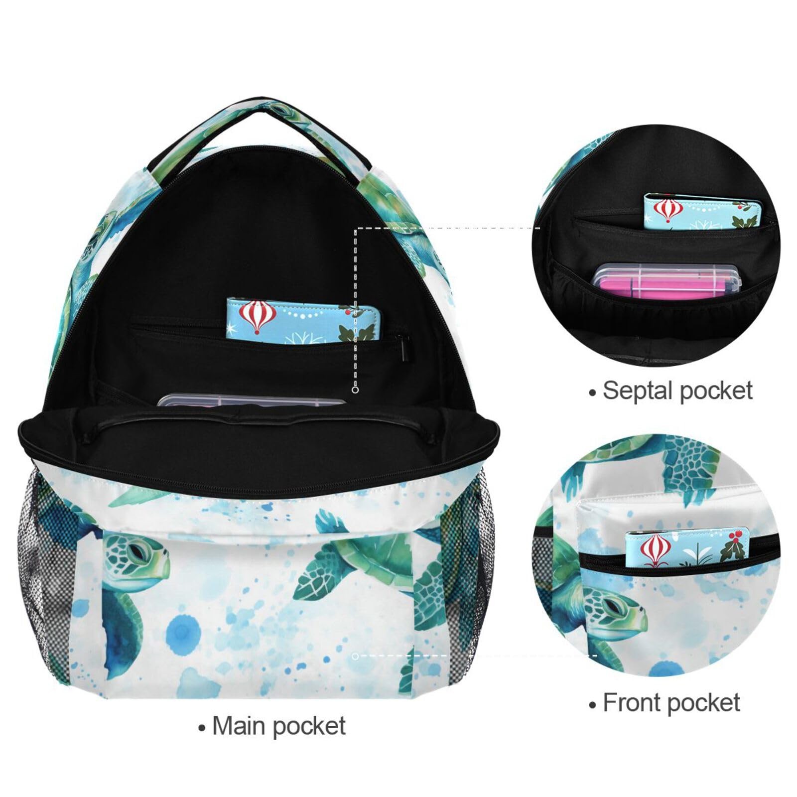 Sea Turtles Teal Backpacks 3rd 4th 5th Grade School Bookbags Travel Laptop Da…