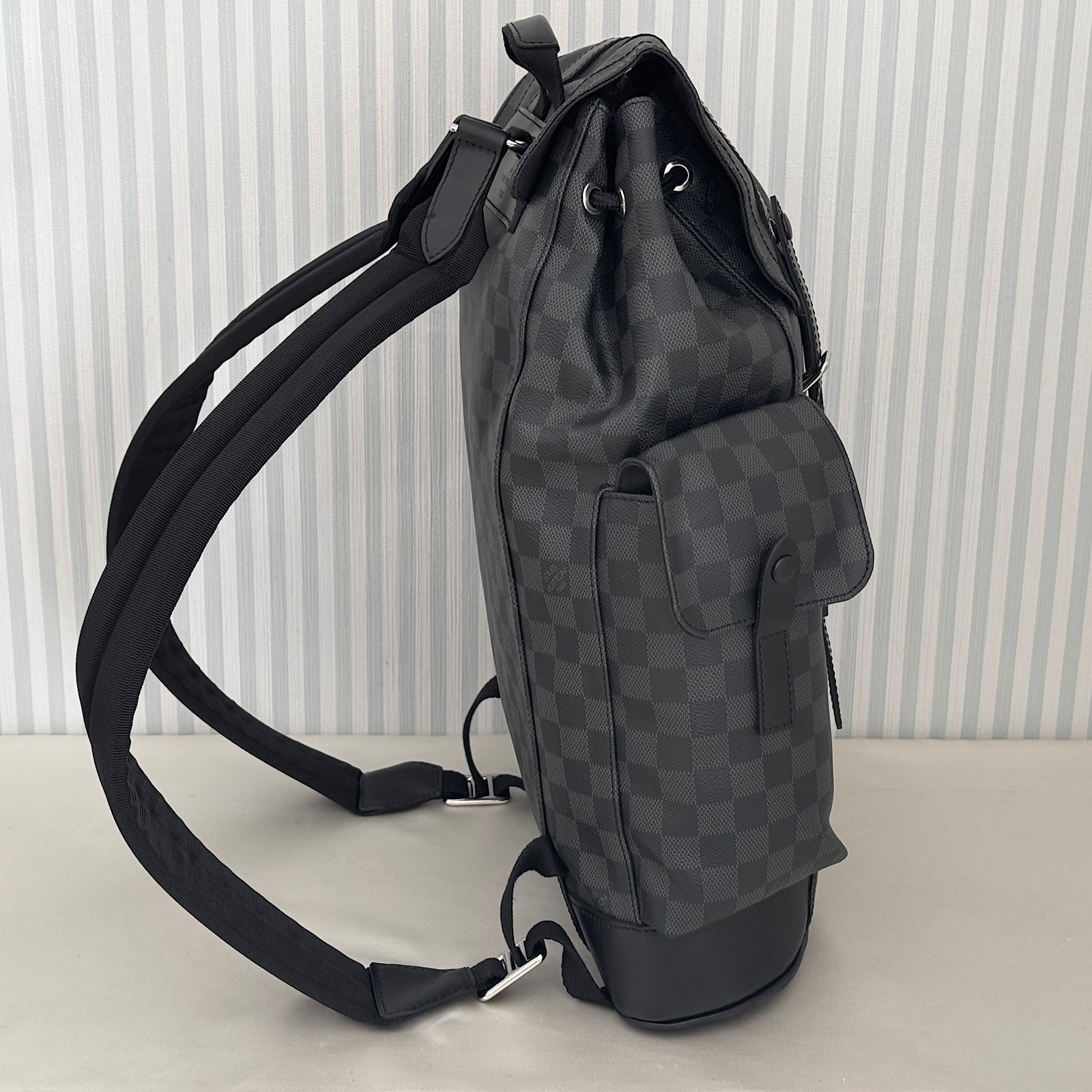 LOUIS VUITTON Christopher MM N41379 Damier Graphite Backpack Black Leather Men’s