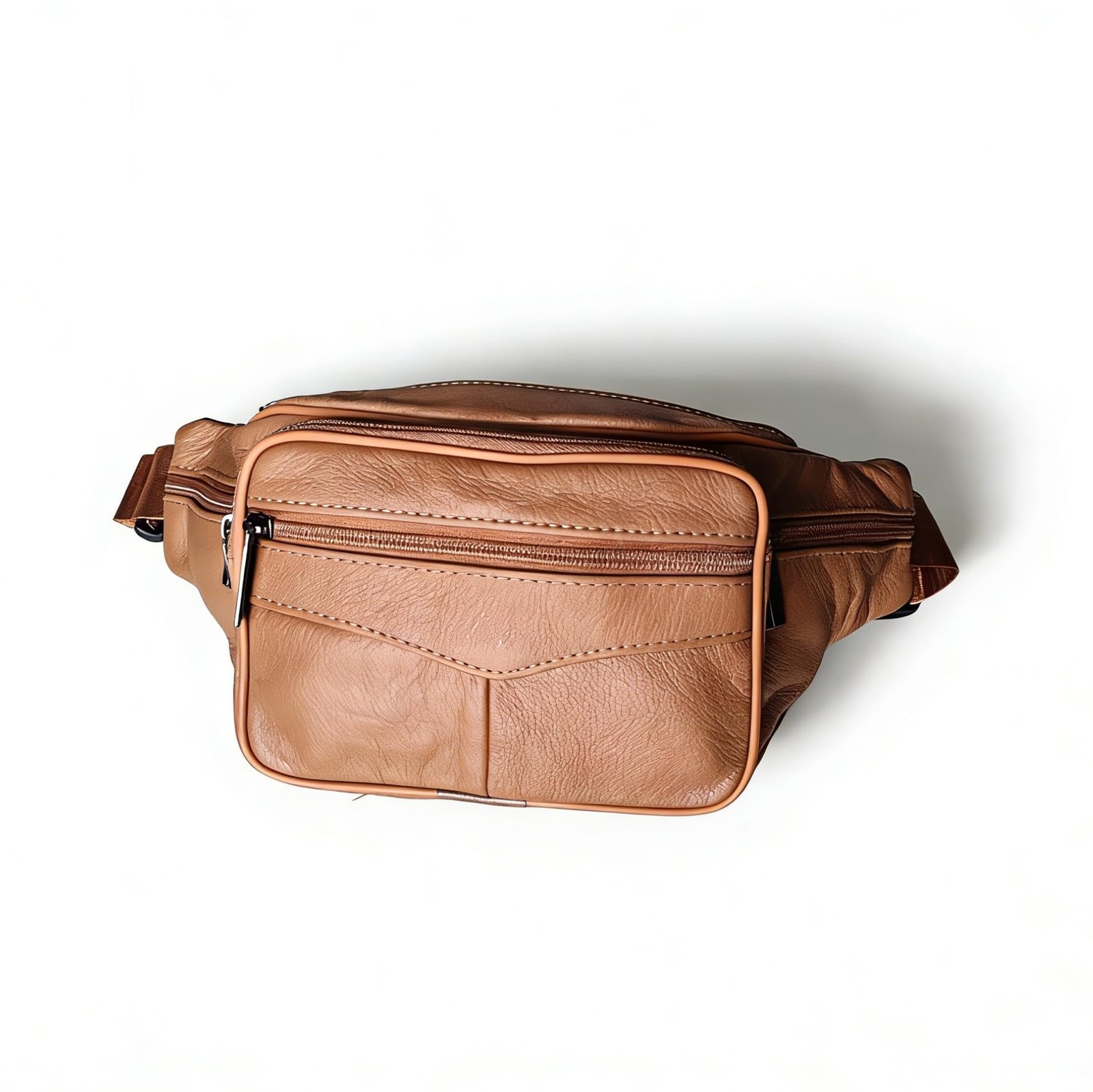 large 6 Pockets Leather Fanny Pack Travel XX-Large, Light brown 2025 model
