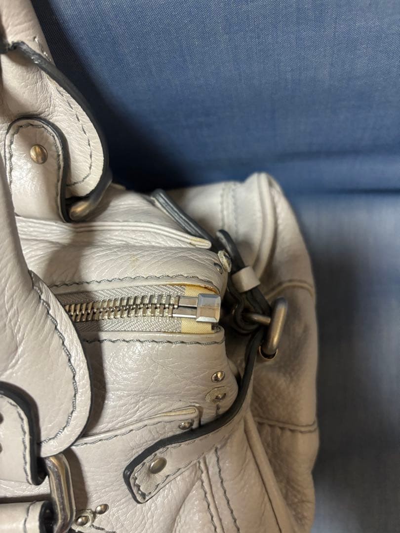 Chloe Paddington Handbag Key Cadena Gray Beige With Guarantee