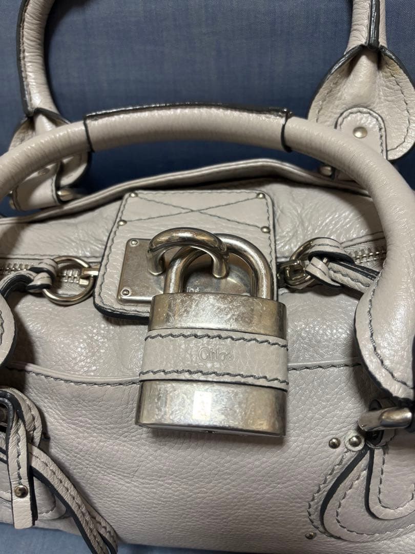 Chloe Paddington Handbag Key Cadena Gray Beige With Guarantee