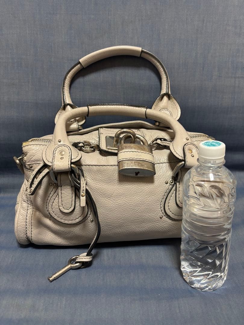 Chloe Paddington Handbag Key Cadena Gray Beige With Guarantee