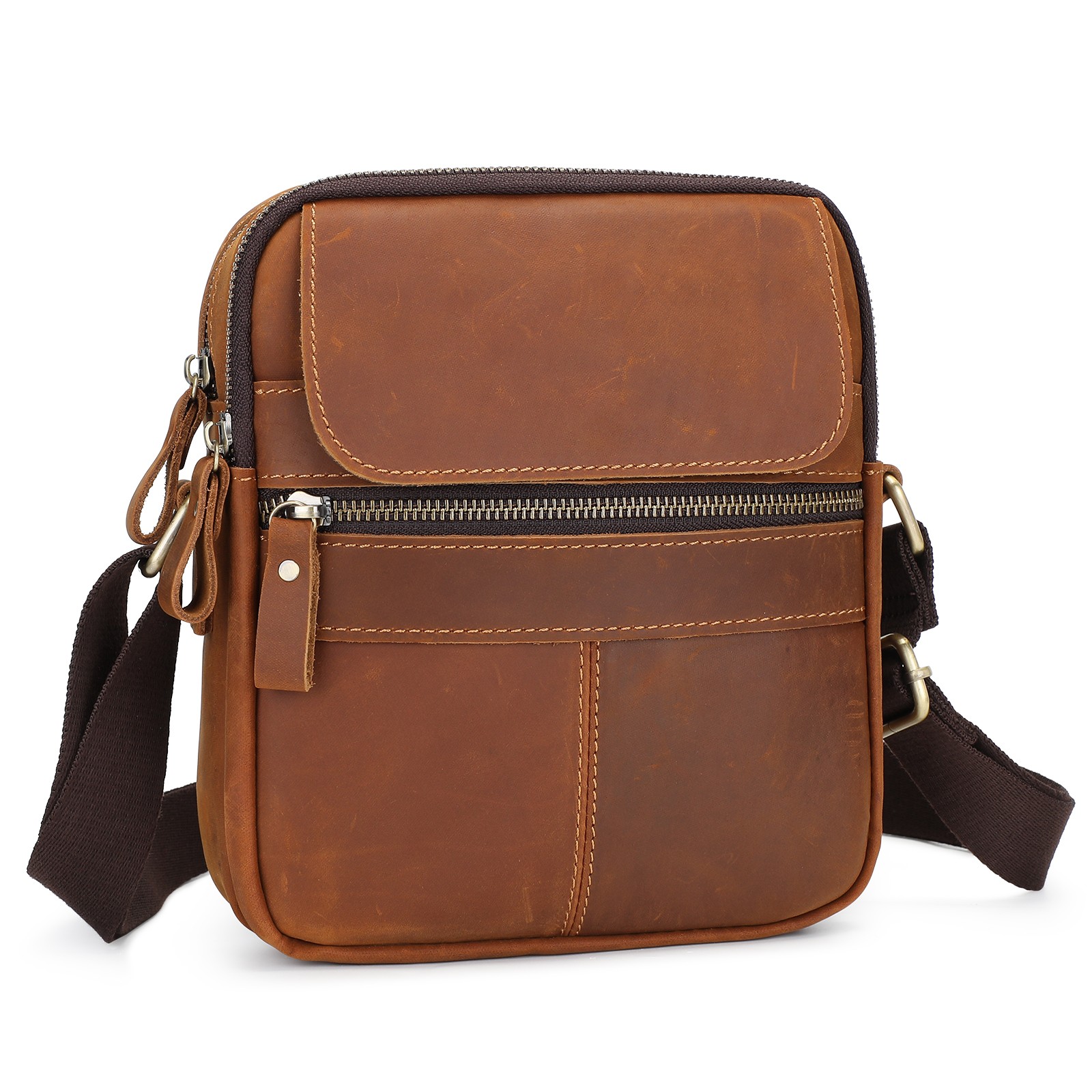 Men Genuine Leather Small Messenger Bag Crossbody Shoulder Bag Vintage Satchel