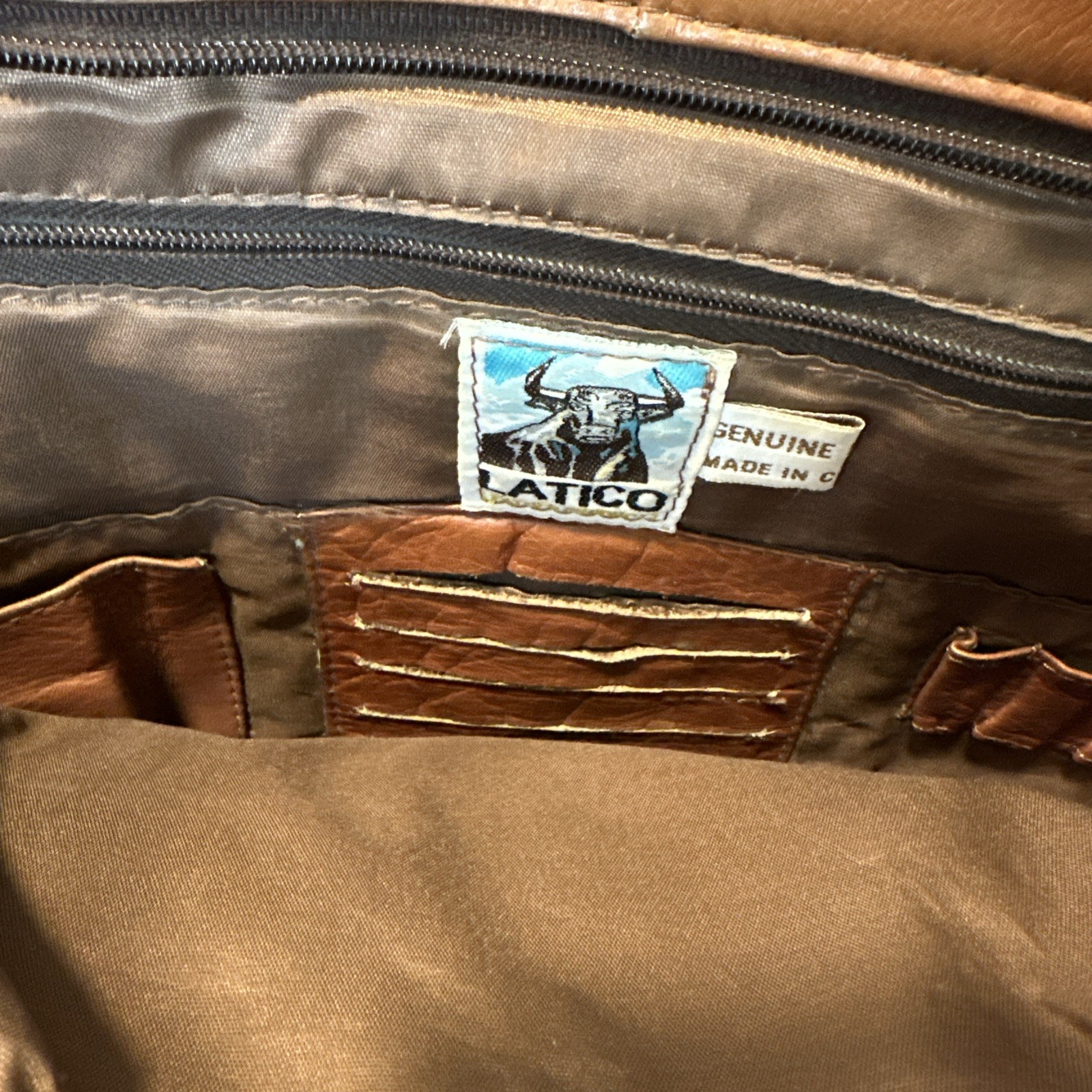 LATICO camel brown leather briefcase laptop messenger bag vintage