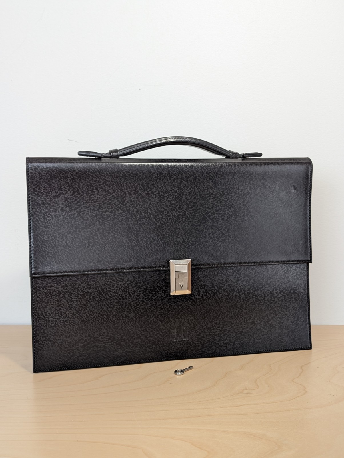 Dunhill Leather Business Top Handle Bag Briefcase With Lock & Key Black A4