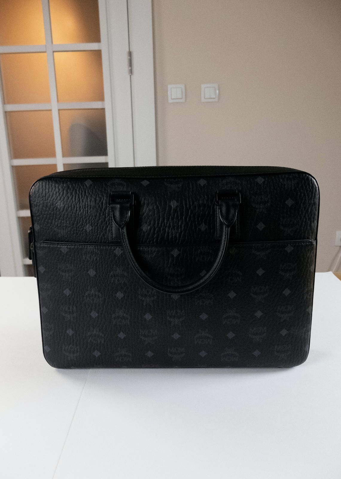 (NO CUSTOMS TAX) MCM Large Klassik Visetos black coated canvas briefcase bag