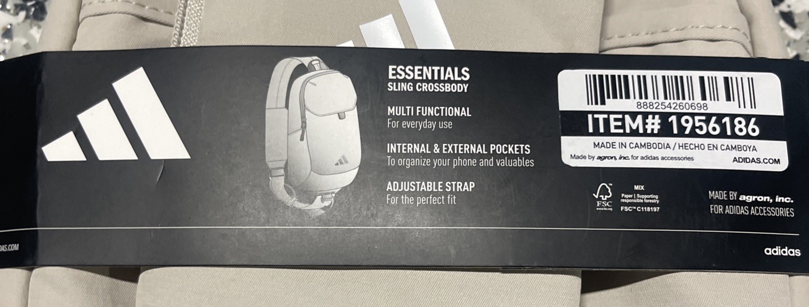 Adidas Essentials Sling Crossbody Bag Multi Pocket Tan/Beige Travel NEW
