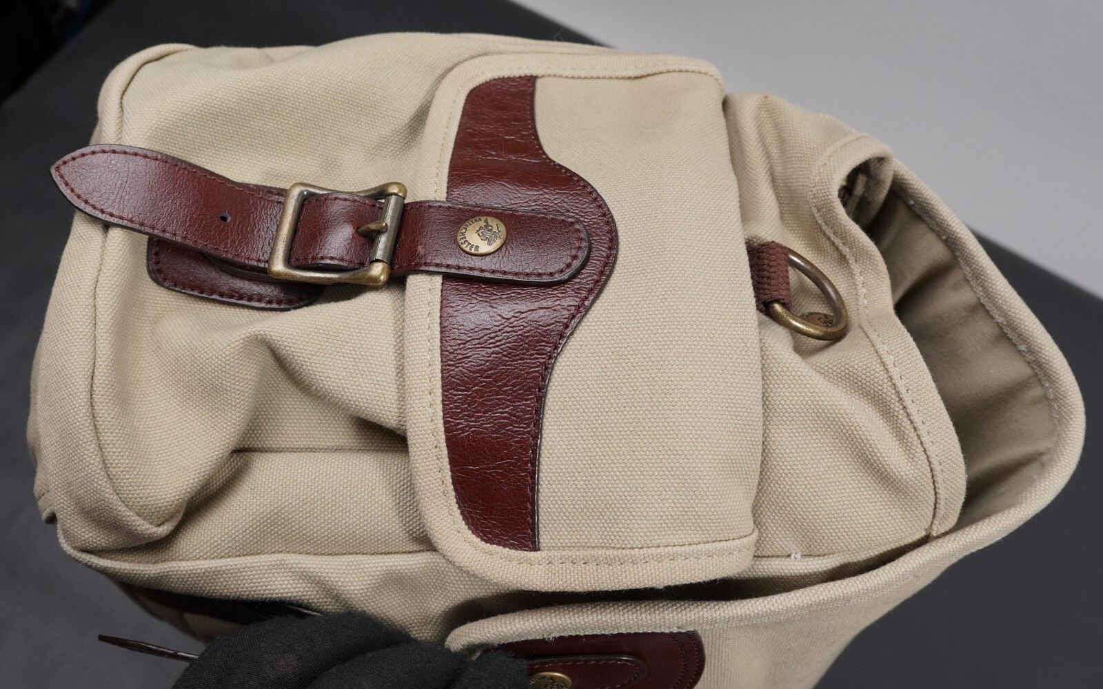 Winchester briefcase carryall gearbag leather canvas brass 17.5×11.5×8.5″