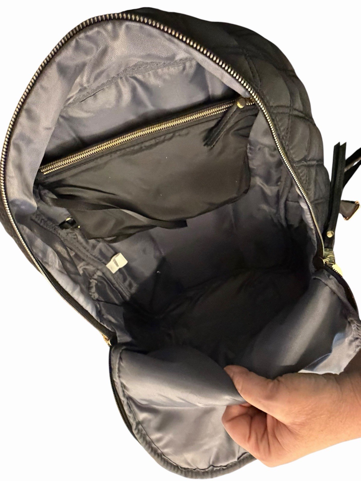 Joan & David 18″ Diamond Quilted Puffer Nylon Travel School Backpack $190 Black