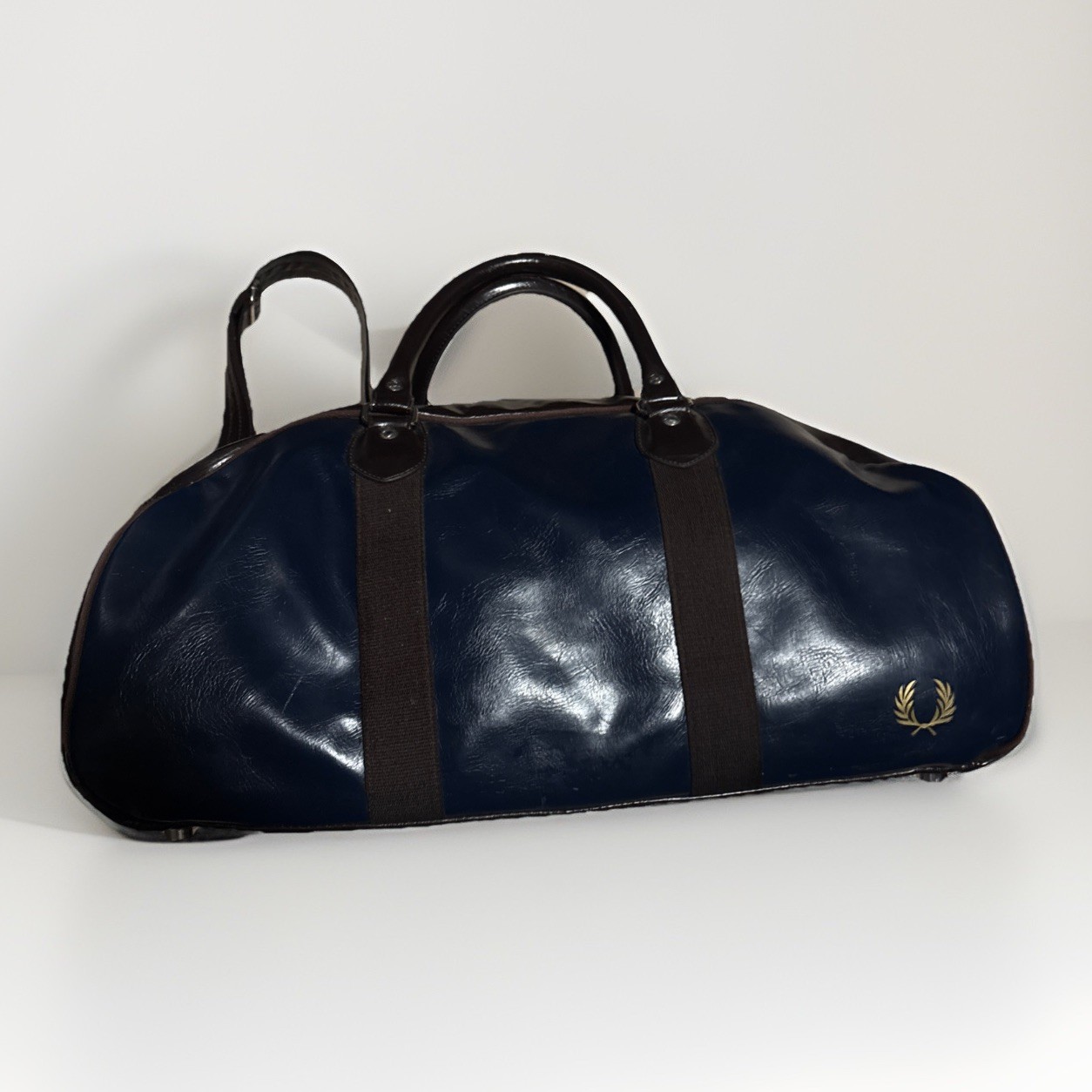 Fred Perry Boston Large Duffle Travel Bag Blue Brown RARE Classic Modern Rugged