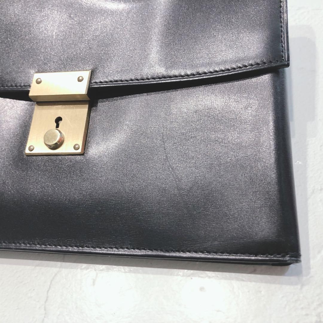 Dunhill Flap Clutch Bag Second Bag Black Leather Lock & Key Wrist Strap Men’s