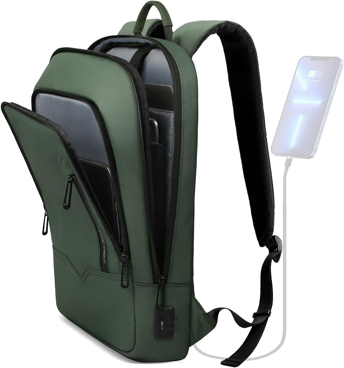 Men’s Slim Anti~theft Business Laptop Backpack USB Green, 17.3 Inch