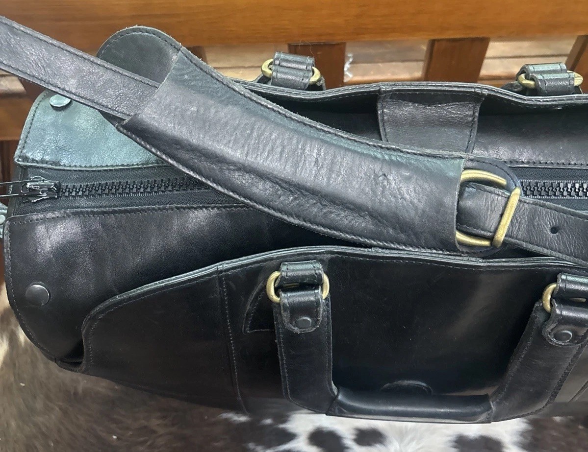 Glaser Designs Black Leather Litigation Briefcase Bag w/Strap & Insert 19” EC!