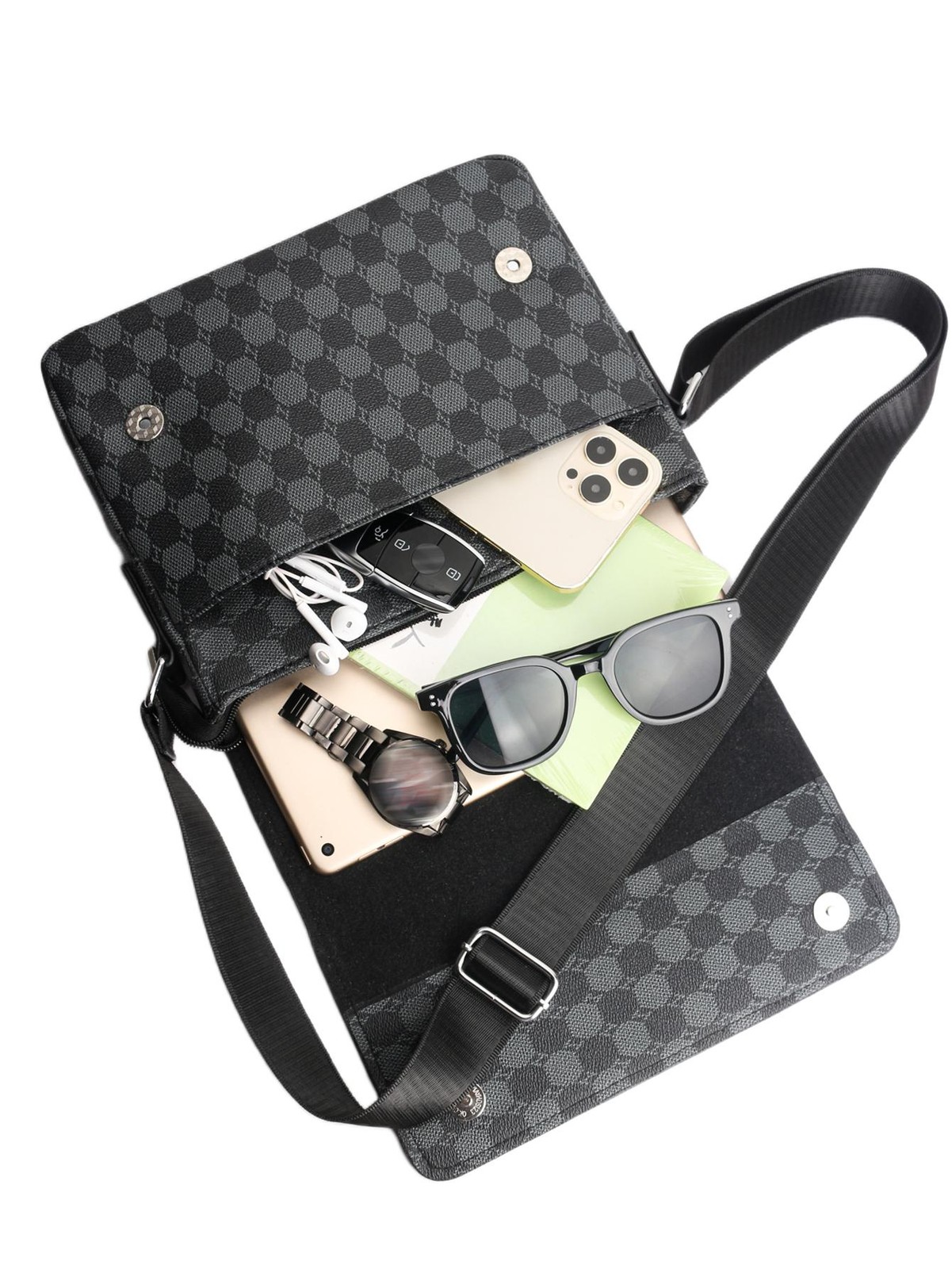 Men’s Shoulder Bag Crossbody Large Capacity Plaid Business Casual Briefcase Bag