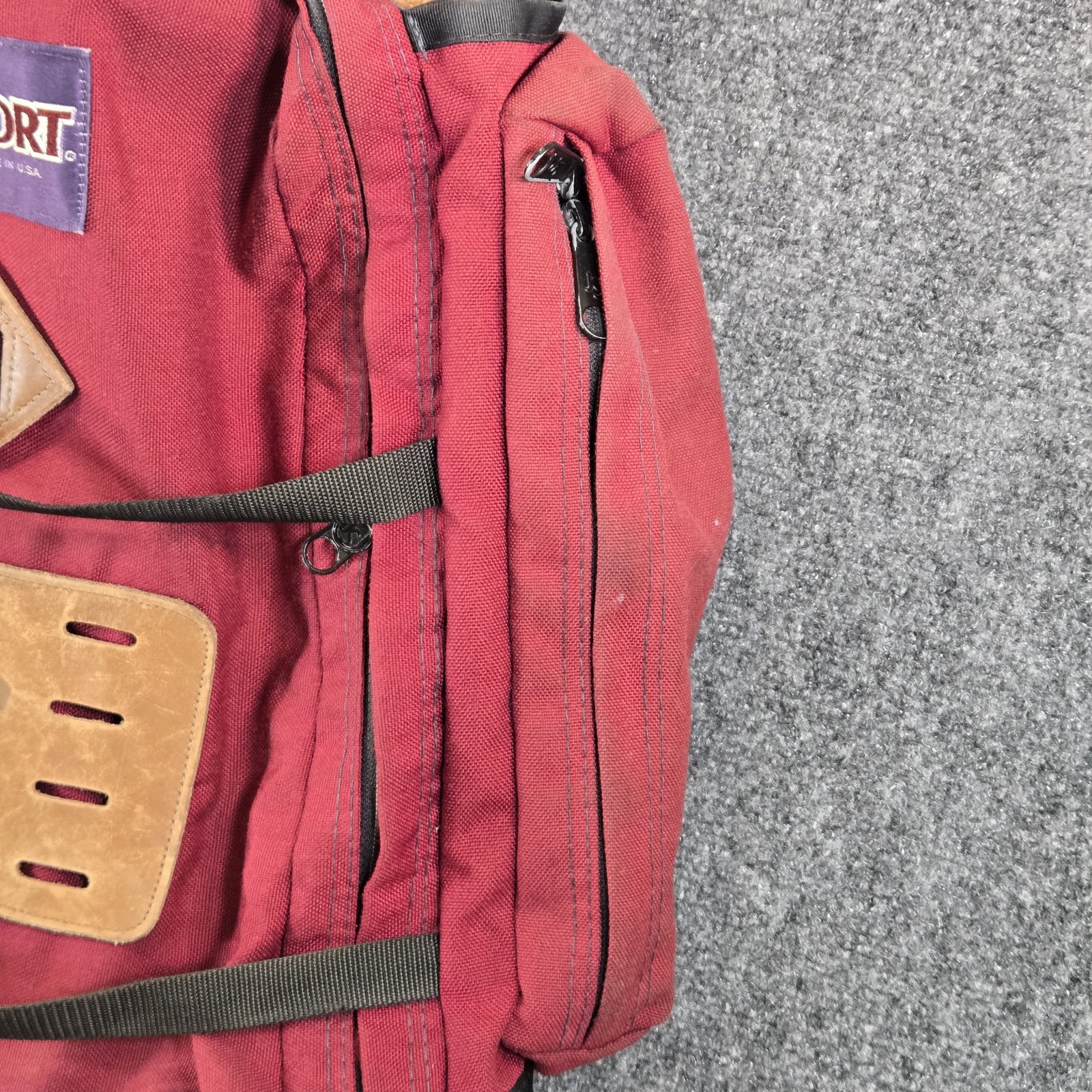 Vtg 90s JanSport Leather Bottom Backpack Hiking Pack Gorpcore Made in USA Maroon