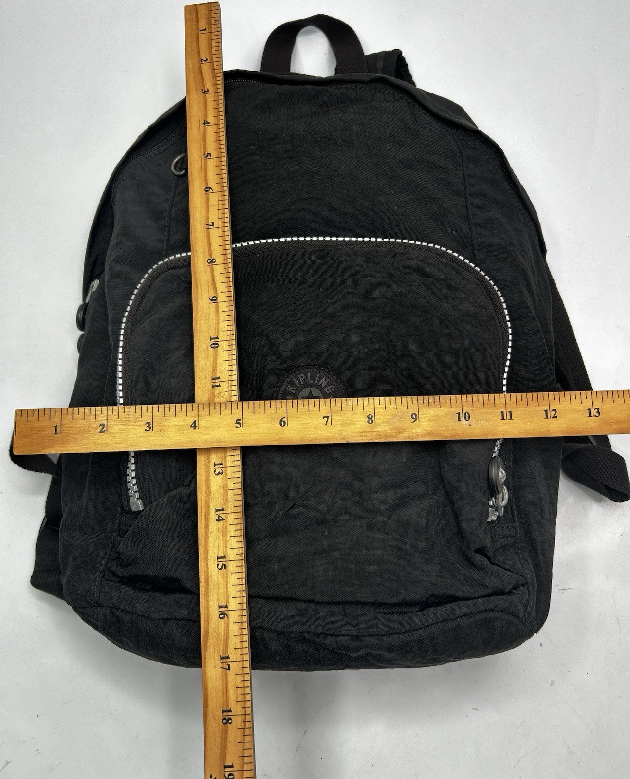Kipling Black Canvas Lightweight Backpack Grey Zipper 12x17x5 Shoulder Straps
