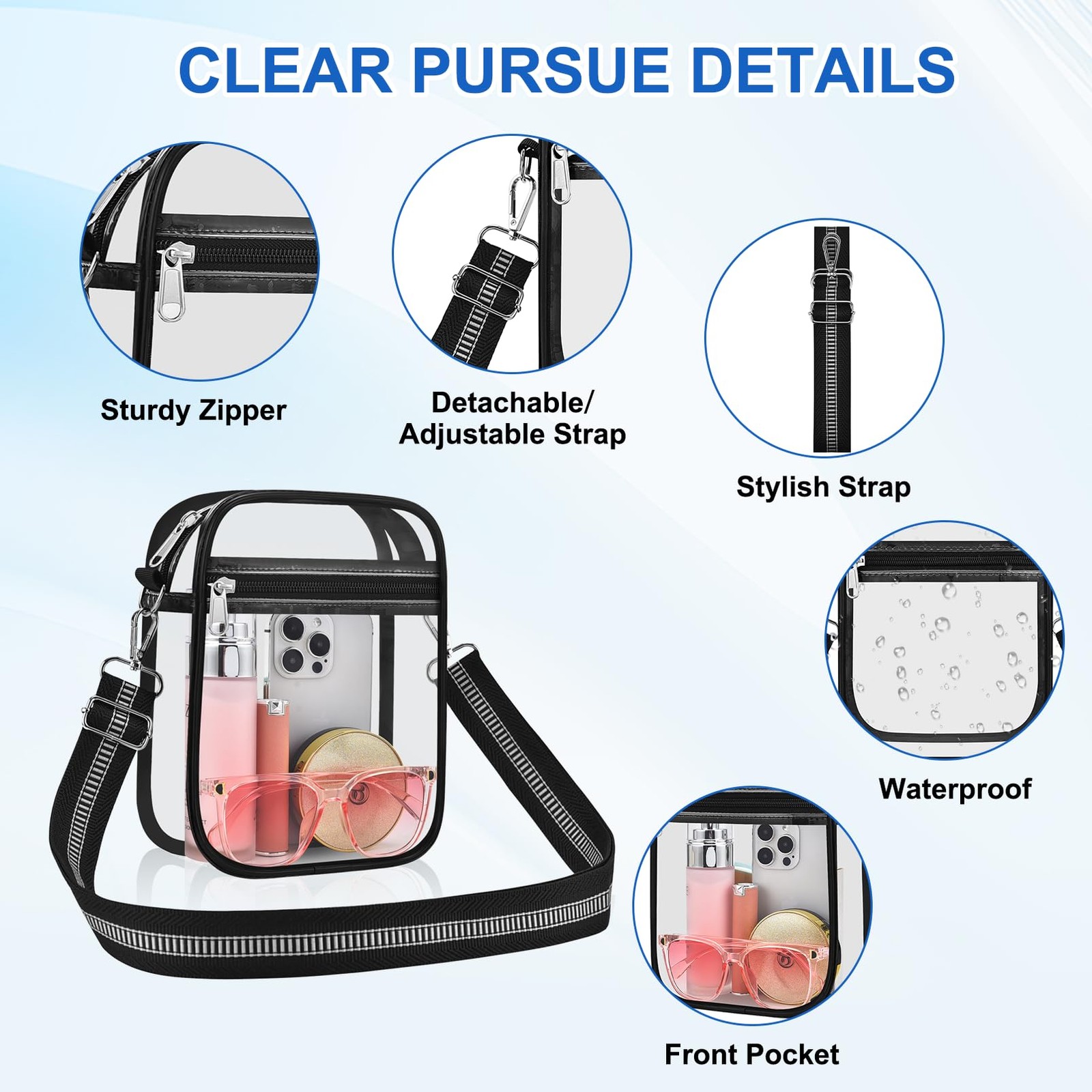 Clear Bag for Stadium Events Handbag with Medium, Black