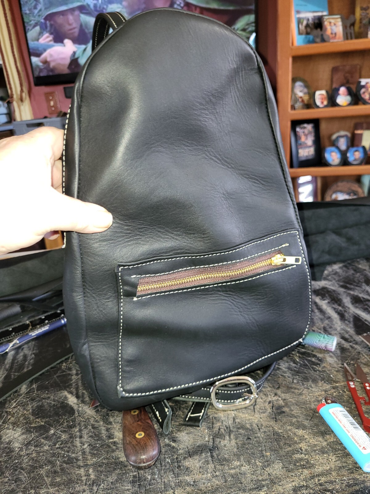 Western Leather Backpack, Adjustable Straps Heavy Duty Zipped Pockets