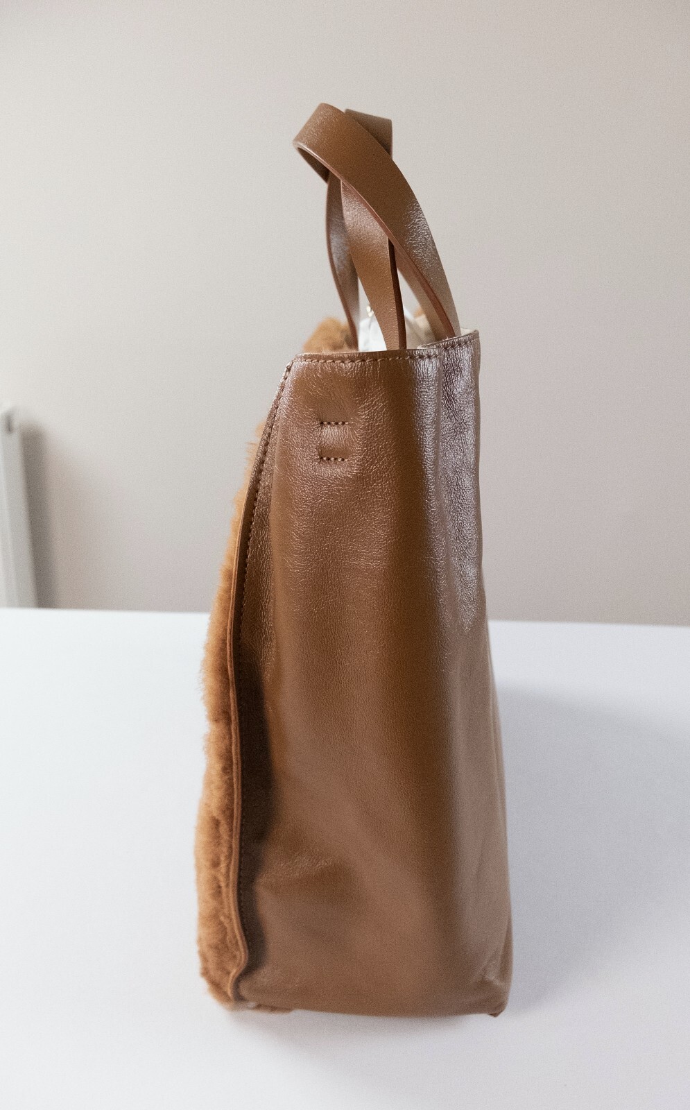 (NO CUSTOMS TAX) MARNI Museo Small brown shearling & soft leather shoulder bag