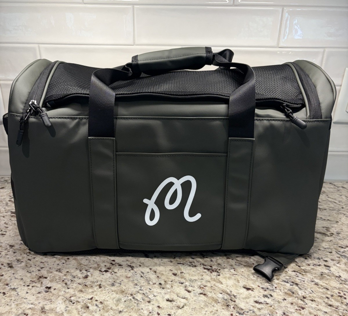 Malbon Golf Duffle Bag Olive Green Buckets Logo Boston Gym Travel Carry On NEW