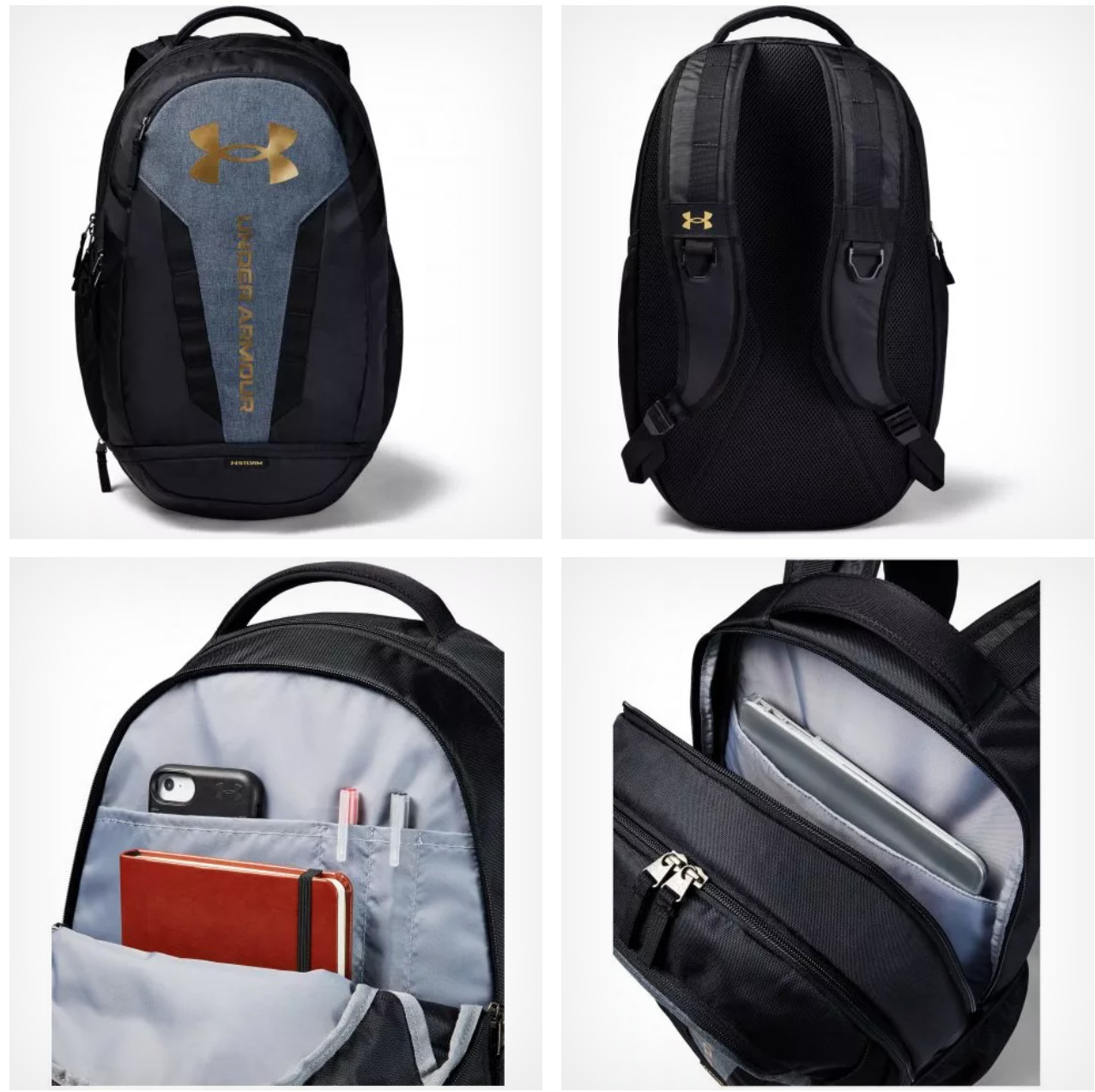NEW Under Armour UA Hustle 5.0 Laptop Backpack Brasilia Prime Student BLACK Gold
