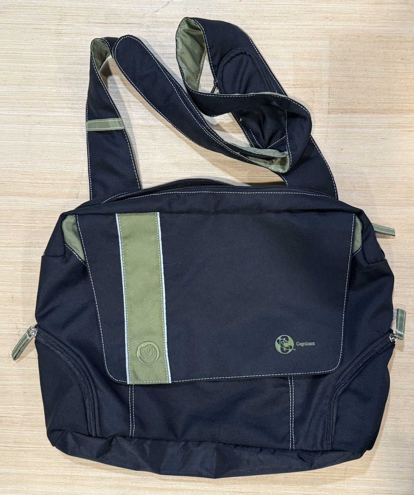 Cognizant Owl Leeds Urban Sling Black Green Messenger Bag 100% Recycled Material