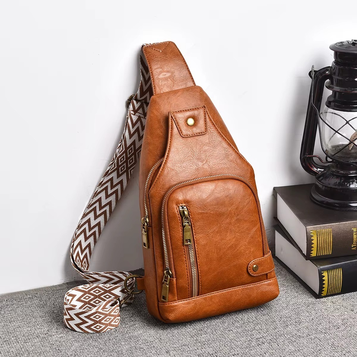 New Men’s Sling Backpack functional Leather Chest bag Crossbody Bag Shoulder Bag