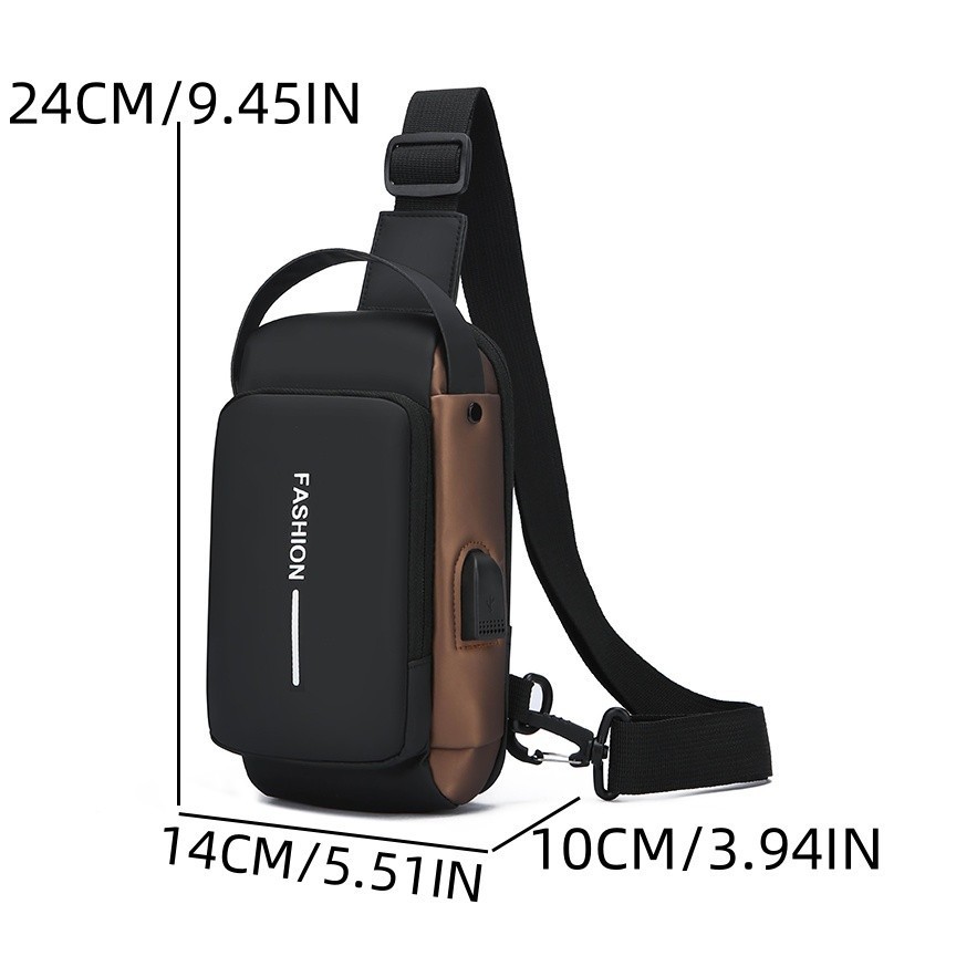 Men’s Chest Bag Single-shoulder Crossbody Bag Waterproof Anti-Theft USB Port