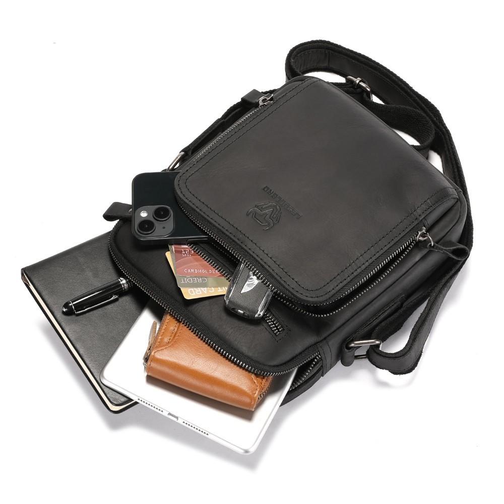 LEBULLBRO Men’s Crazy Horse Leather Crossbody Bag Shoulder Business Handbag M