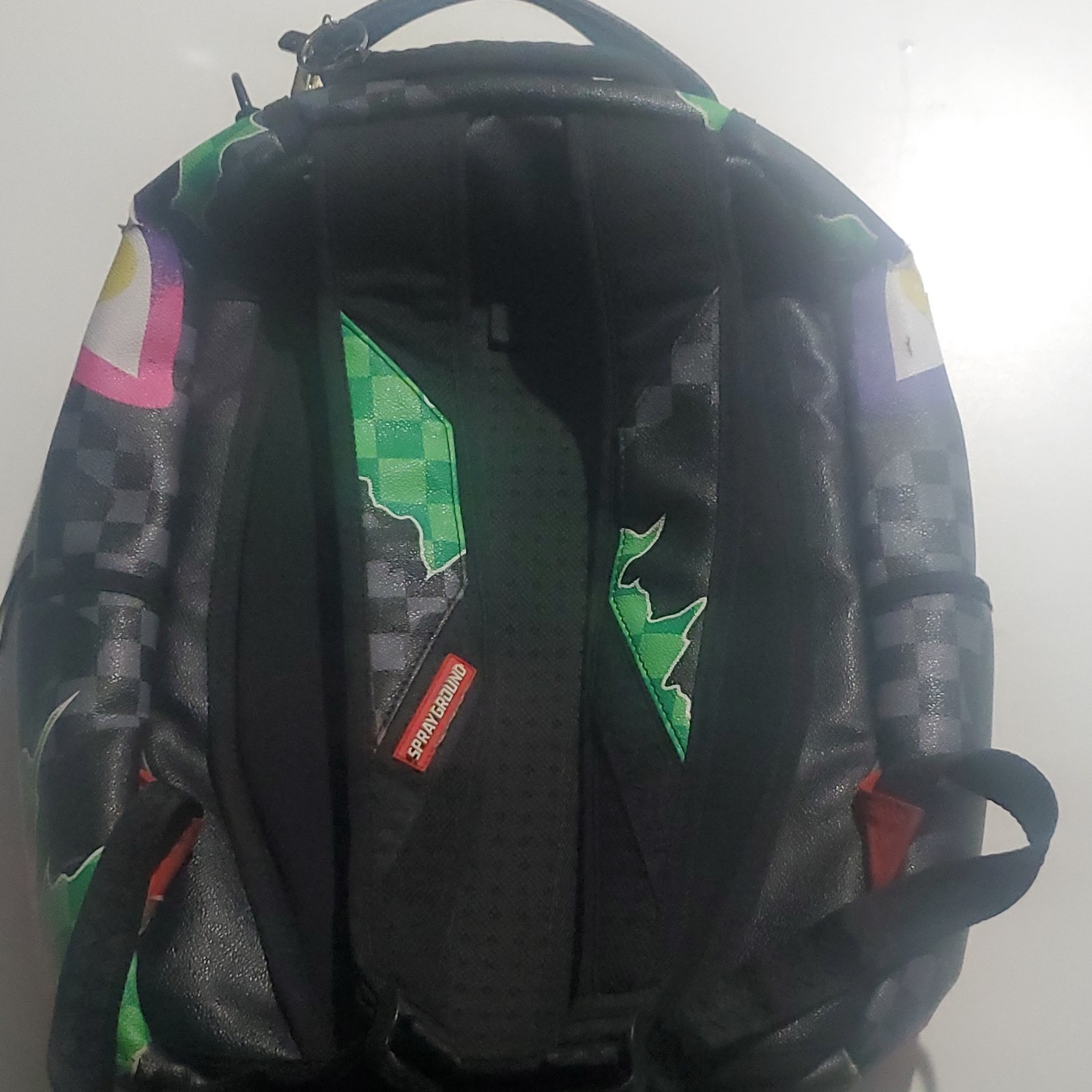 Sprayground Limited Edition Checkered Backpack Green Black Pink Yellow Designer