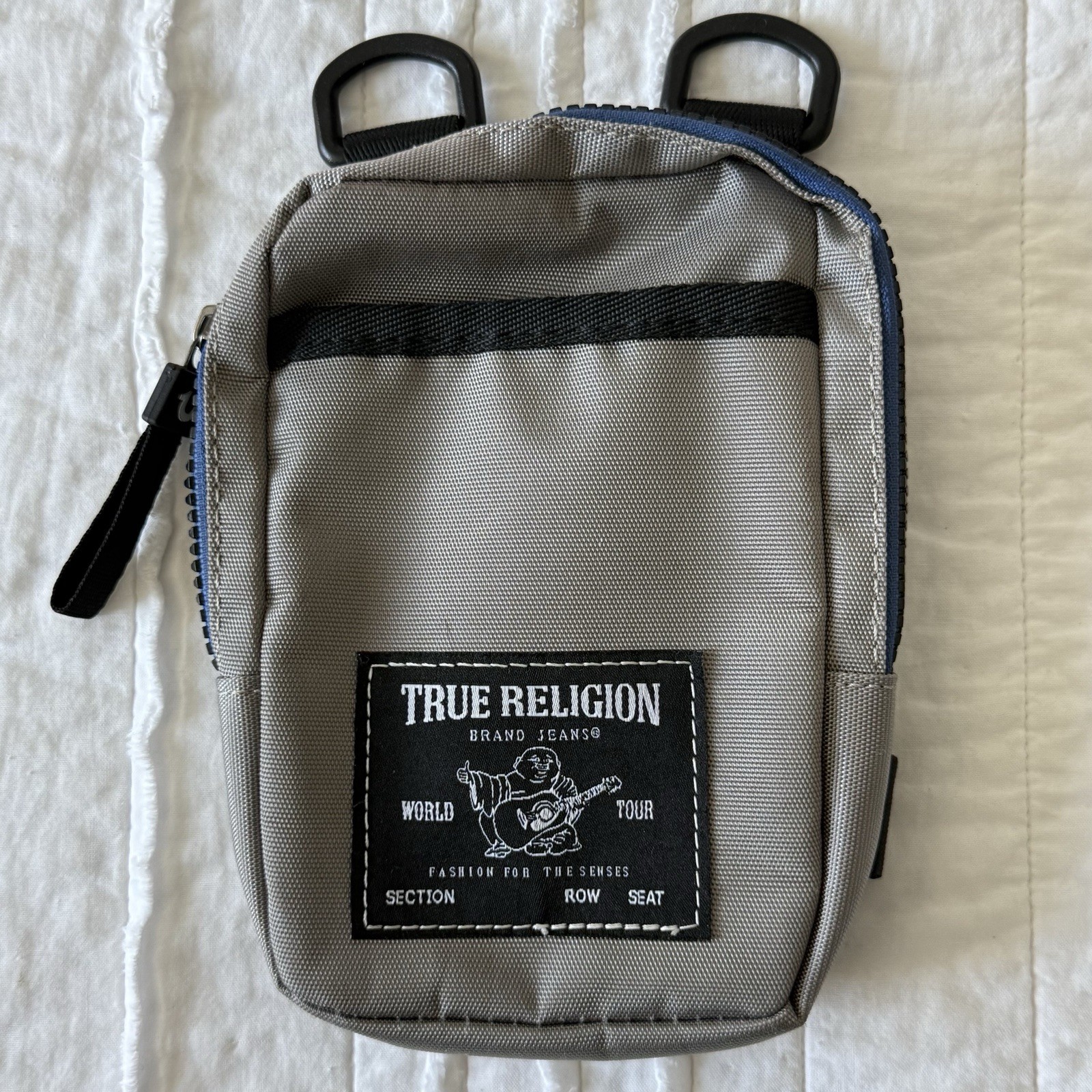 True Religion Small Crossbody Travel Bag World Tour Gray No Strap 5×8”