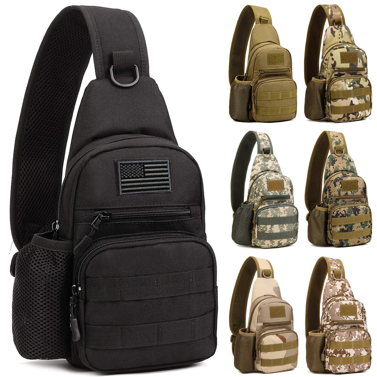 Tactical Sling Bag Military MOLLE Crossbody Water Bottle Chest Shoulder Backpack