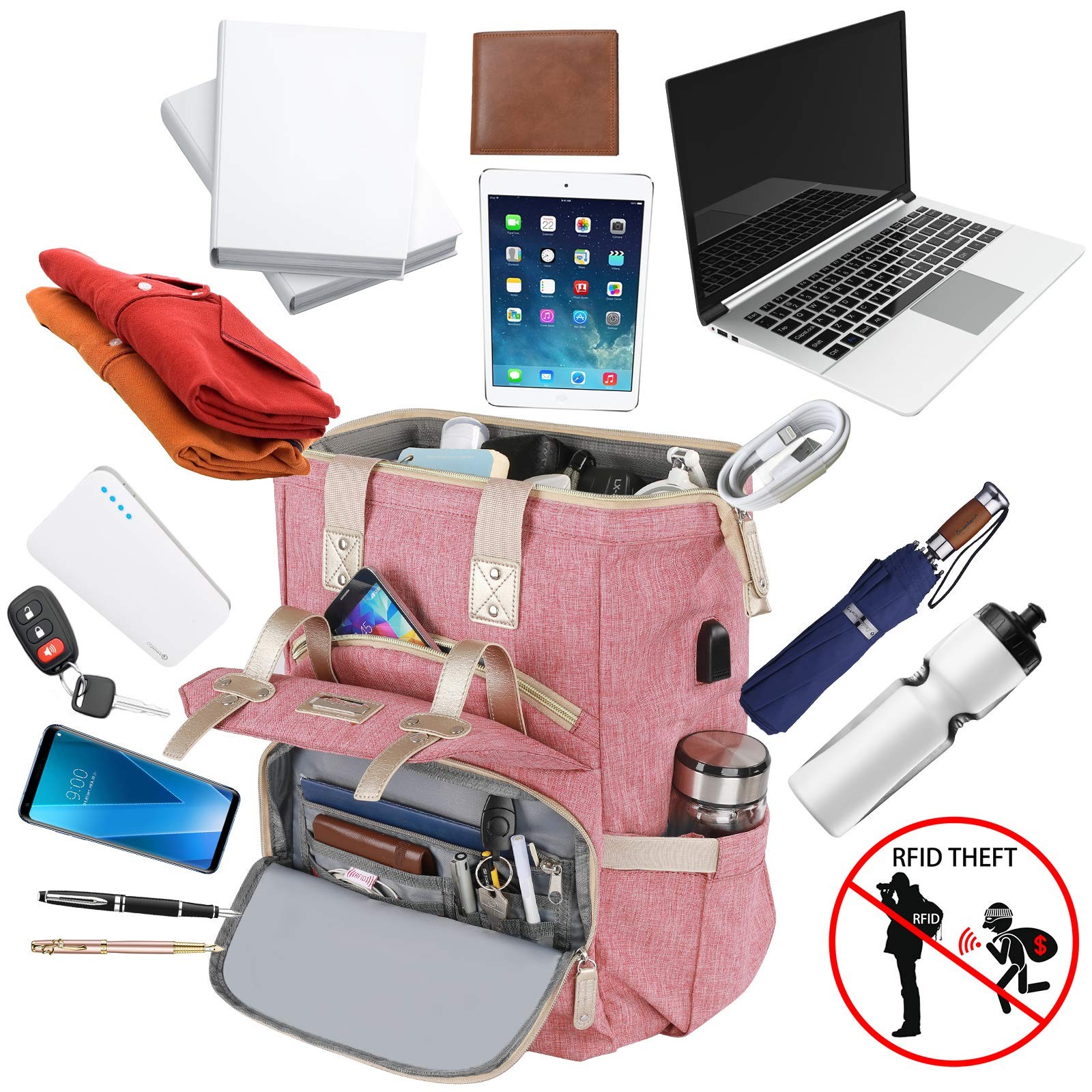Backpack for Women,Wide Open Work Large USB Charging Port Student Bookbag for…