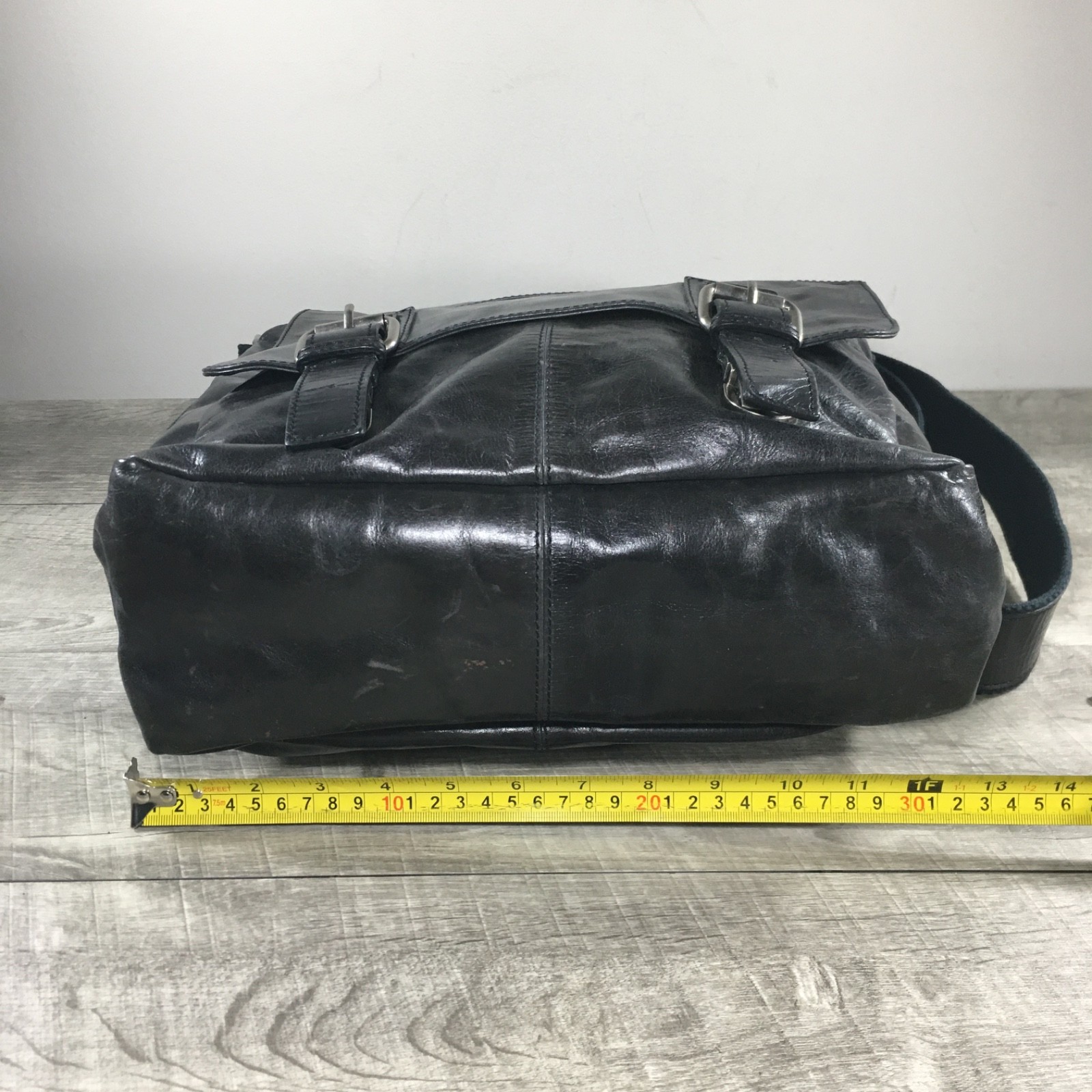 Fossil Transit Messenger Briefcase School Black Distressed Leather Shoulder Bag