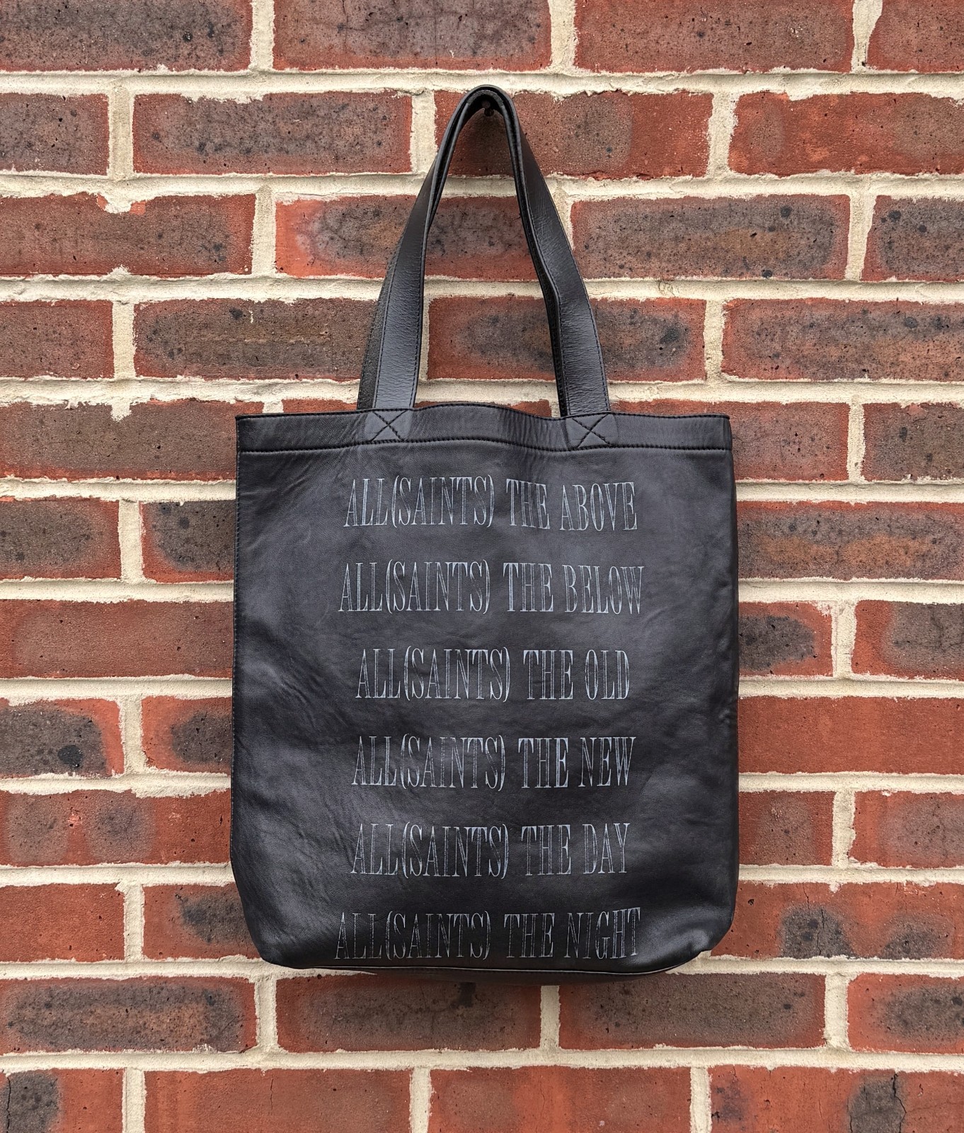 AllSaints STAMP Leather Tote Bag Black Unisex Mens Ladies Biker Shoulder Rider